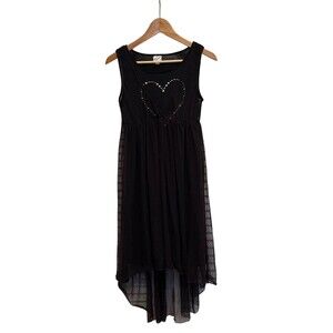 D-Signed Disney Black Mesh Metallic Heart Sleeveless Stretch Children's Dress XL